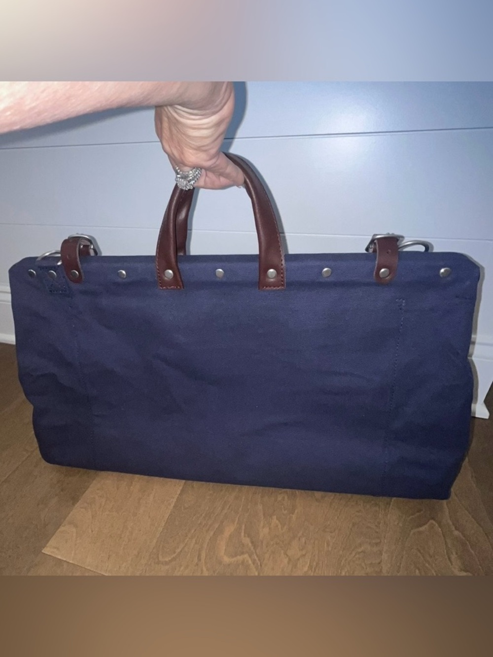 Line of Trade: Canvas & Leather Weekender Bag / Duffle Large Blue RETAIL: $95